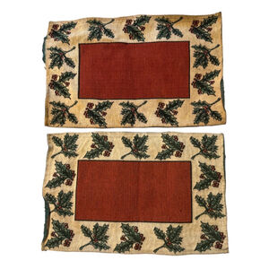Vintage Christmas Tapestry Placemats Set of 2, 12" x 18", Red Green Mistletoe